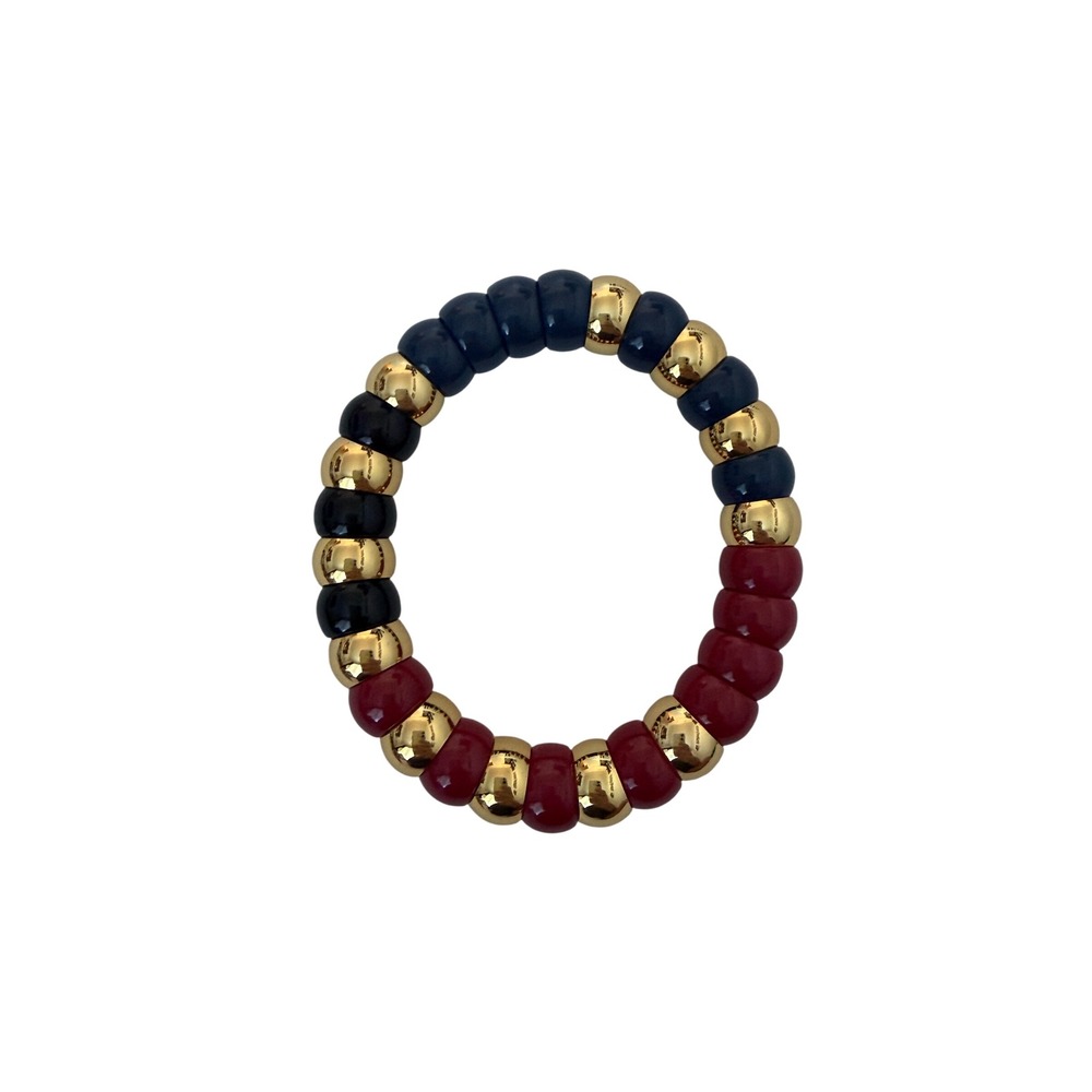 Tuckernuck Claret Beaded Bradley Bracelet Nautical Gold Tone Stretch - Picture 3 of 5